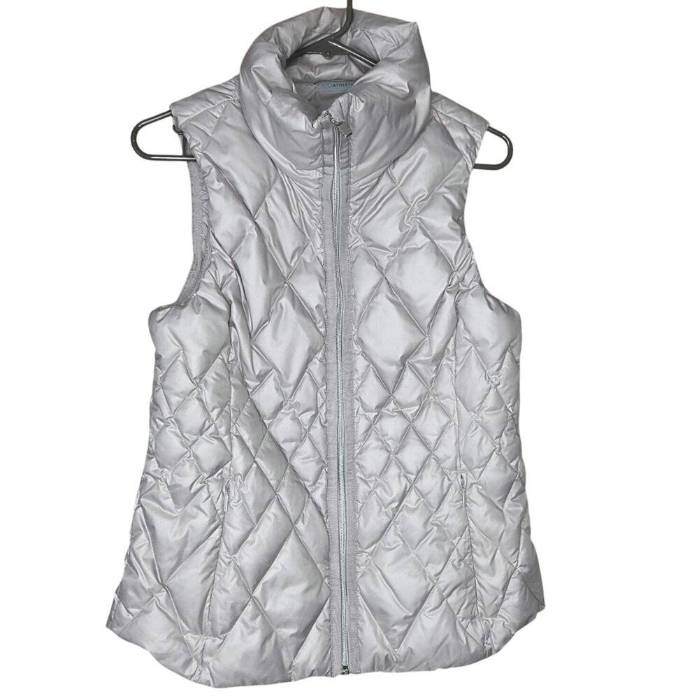 Athleta Downalicious goose down vest womans size medium gray taupe